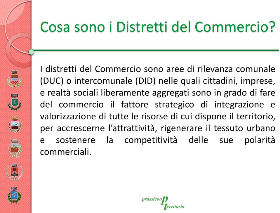 imprese, e realtà sociali liberamente aggregati sono in grado di fare del commercio il fattore strategico di