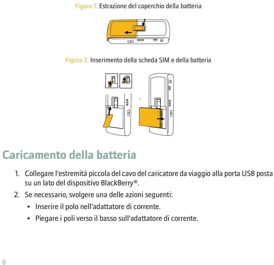 Collegare l'estremità piccola del cavo del caricatore da viaggio alla porta USB posta su un lato del