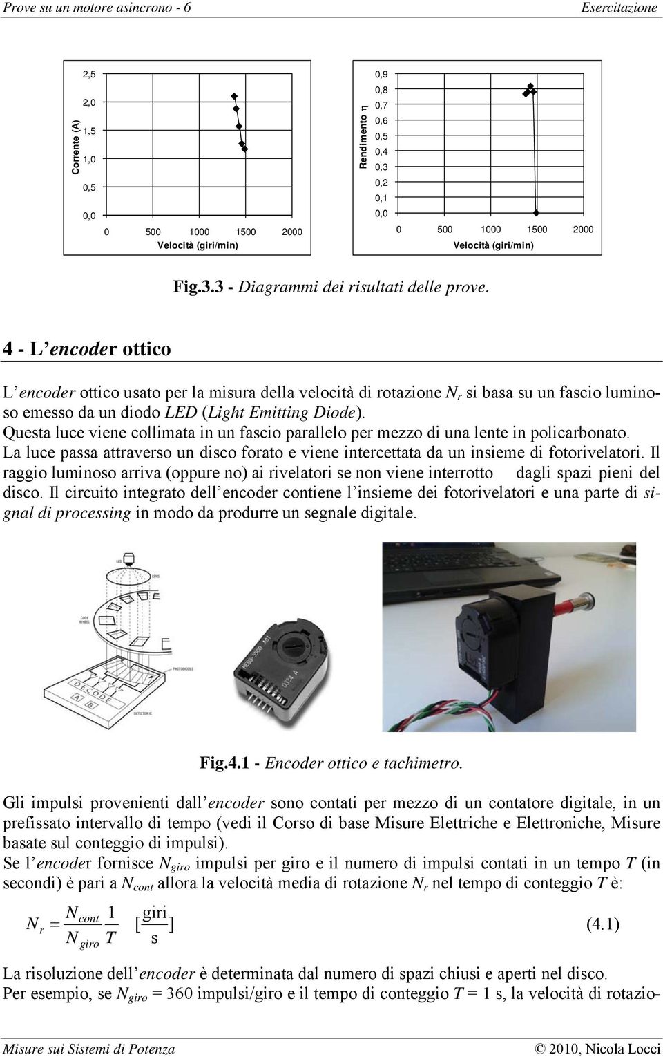 4 - L encoder ottico L encoder ottico usato per la misura della velocità di rotazione r si basa su un fascio luminoso emesso da un diodo LED (Light Emitting Diode).