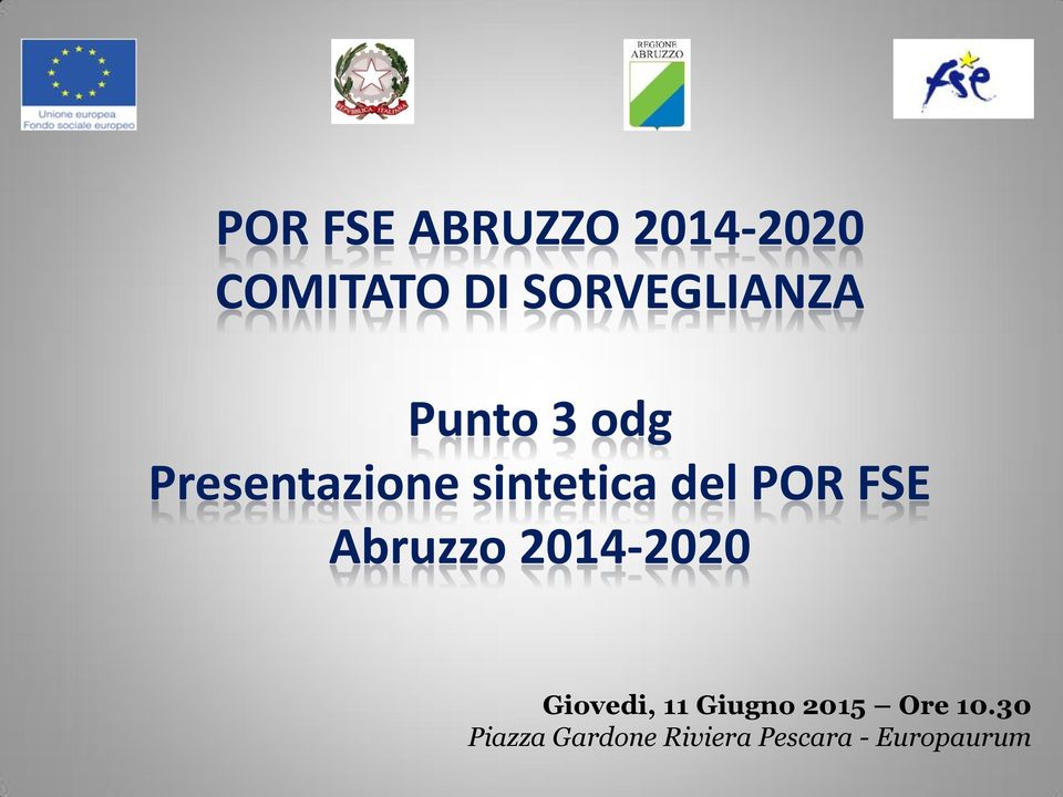 del POR FSE Abruzzo 2014-2020 Giovedi, 11 Giugno