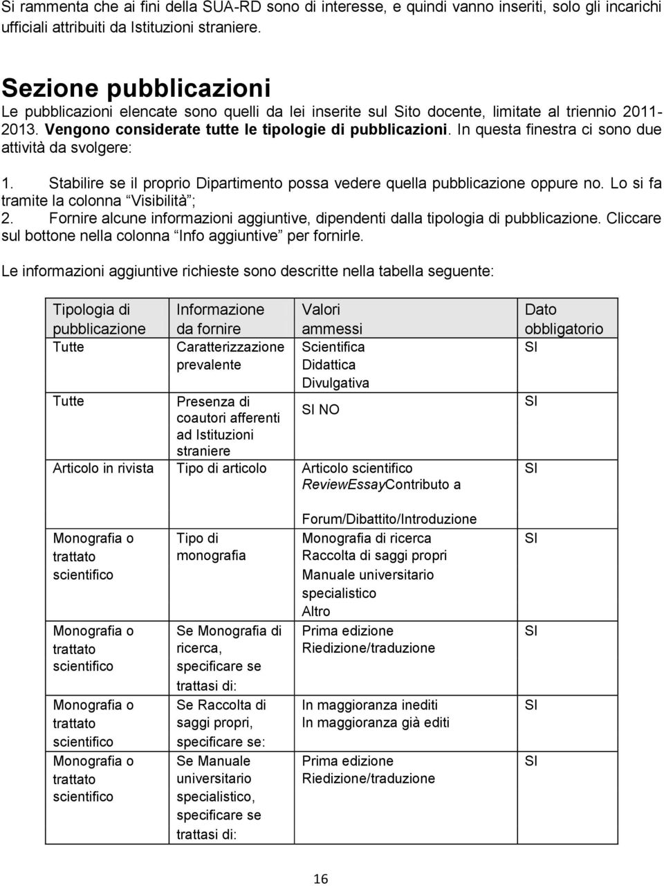 In questa finestra ci sono due attività da svolgere: 1. Stabilire se il proprio Dipartimento possa vedere quella pubblicazione oppure no. Lo si fa tramite la colonna Visibilità ; 2.