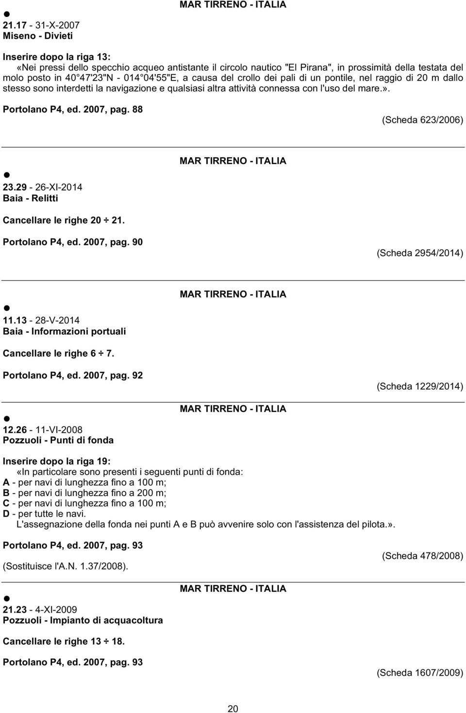 2007, pag. 88 (Scheda 623/2006) 23.29-26-XI-2014 Baia - Relitti Cancellare le righe 20 21. Portolano P4, ed. 2007, pag. 90 (Scheda 2954/2014) 11.