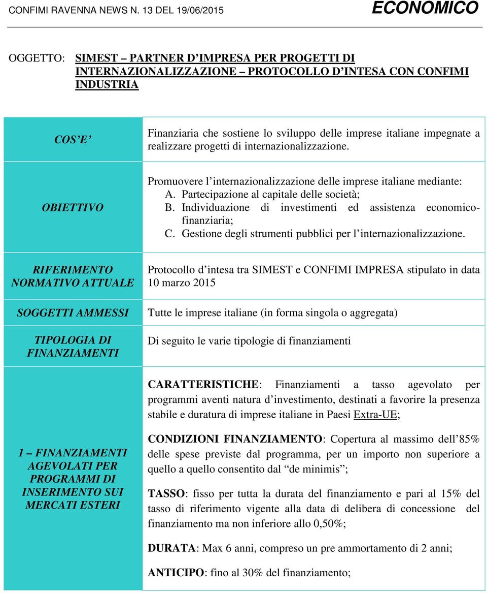 Individuazione di investimenti ed assistenza economicofinanziaria; C. Gestione degli strumenti pubblici per l internazionalizzazione.