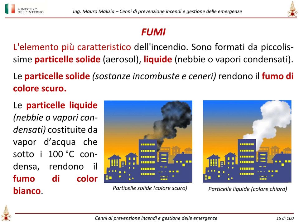 Le particelle solide (sostanze incombuste e ceneri) rendono il fumo di colore scuro.