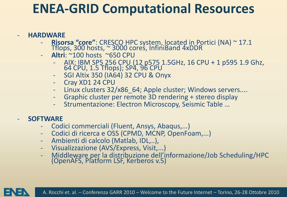 5 Tflops); SP4, 96 CPU - SGI Altix 350 (IA64) 32 CPU & Onyx - Cray XD1 24 CPU - Linux clusters 32/x86_64; Apple cluster; Windows servers.