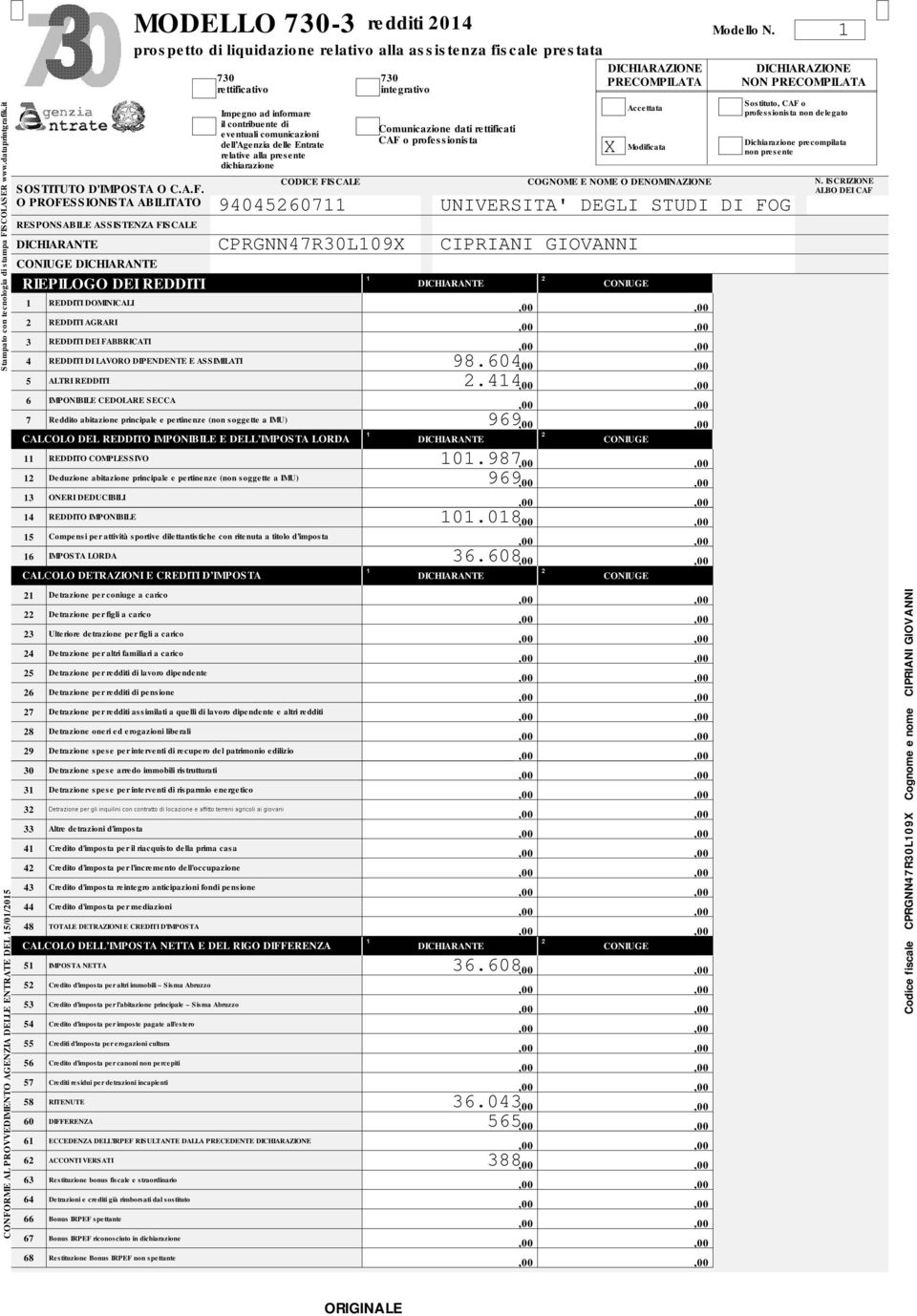 RME AL PROVVEDIMENTO AGENZIA DELLE ENTRATE DEL 15/01/2015 SOSTITUTO D'IMPOSTA O C.A.F.