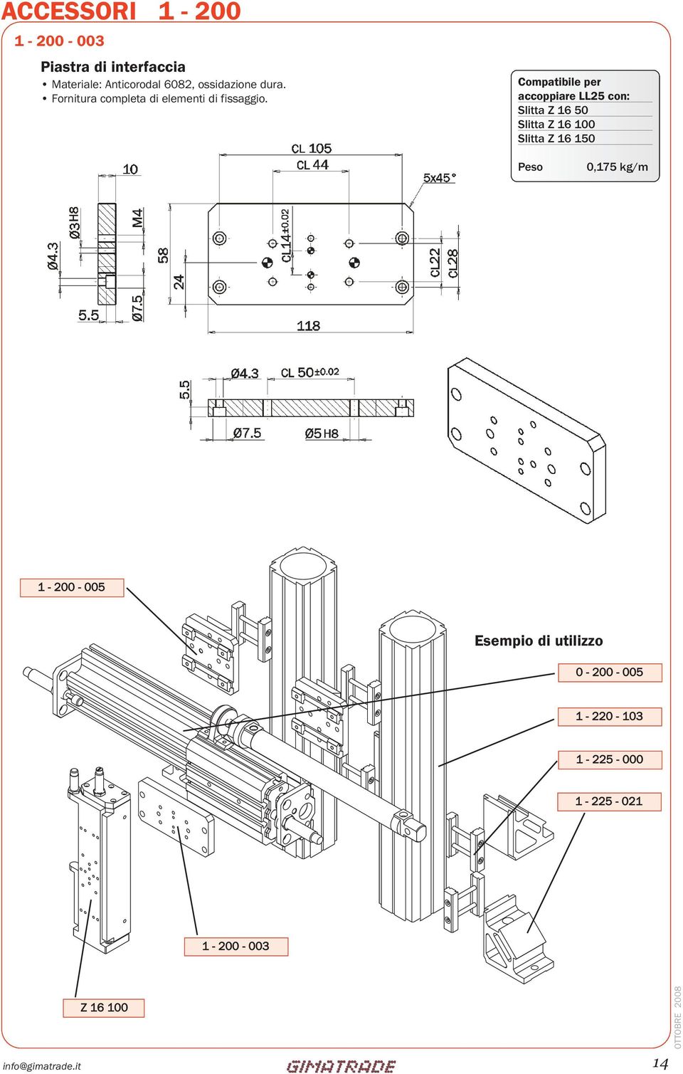 Compatibile per accoppiare LL25 con: Slitta Z 16 50 Slitta Z 16 100 Slitta Z 16 150 0,175