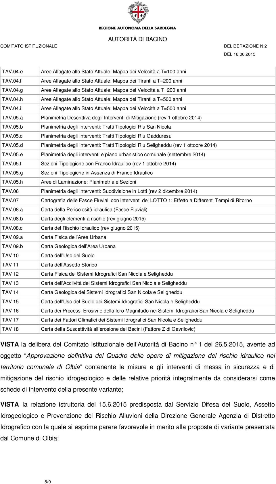 a Planimetria Descrittiva degli Interventi di Mitigazione (rev 1 ottobre 2014) TAV.05.b Planimetria degli Interventi: Tratti Tipologici Riu San Nicola TAV.05.c Planimetria degli Interventi: Tratti Tipologici Riu Gadduresu TAV.