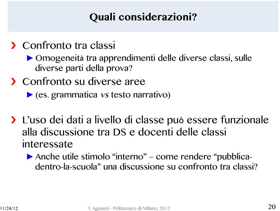 Confronto su diverse aree (es.