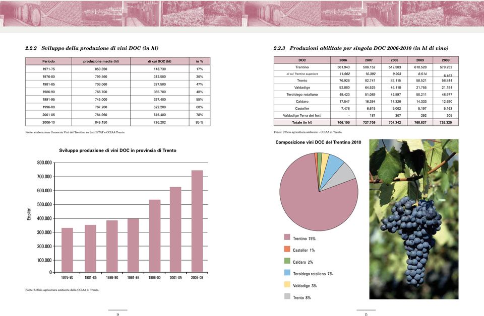 282 85 % DOC 2006 2007 2008 2009 2009 Trentino 501.943 506.152 512.583 618.528 579.252 di cui Trentino superiore 11.902 10.392 9.993 8.514 6.462 Trento 76.926 82.747 83.115 58.521 58.844 Valdadige 52.