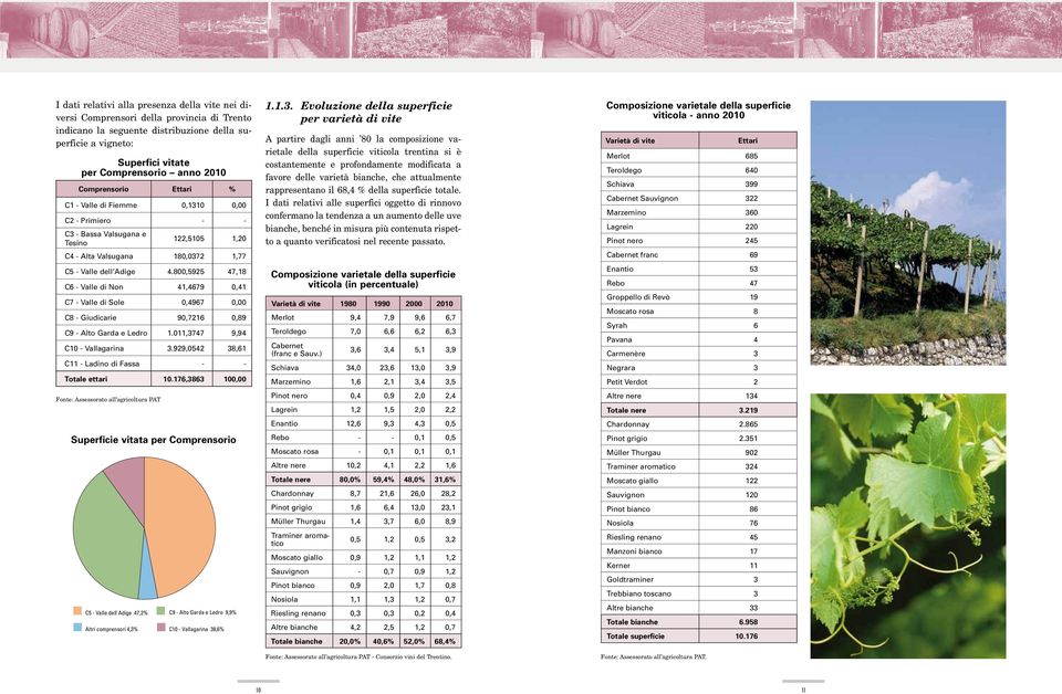 800,5925 47,18 C6 - Valle di Non 41,4679 0,41 C7 - Valle di Sole 0,4967 0,00 C8 - Giudicarie 90,7216 0,89 C9 - Alto Garda e Ledro 1.011,3747 9,94 C10 - Vallagarina 3.