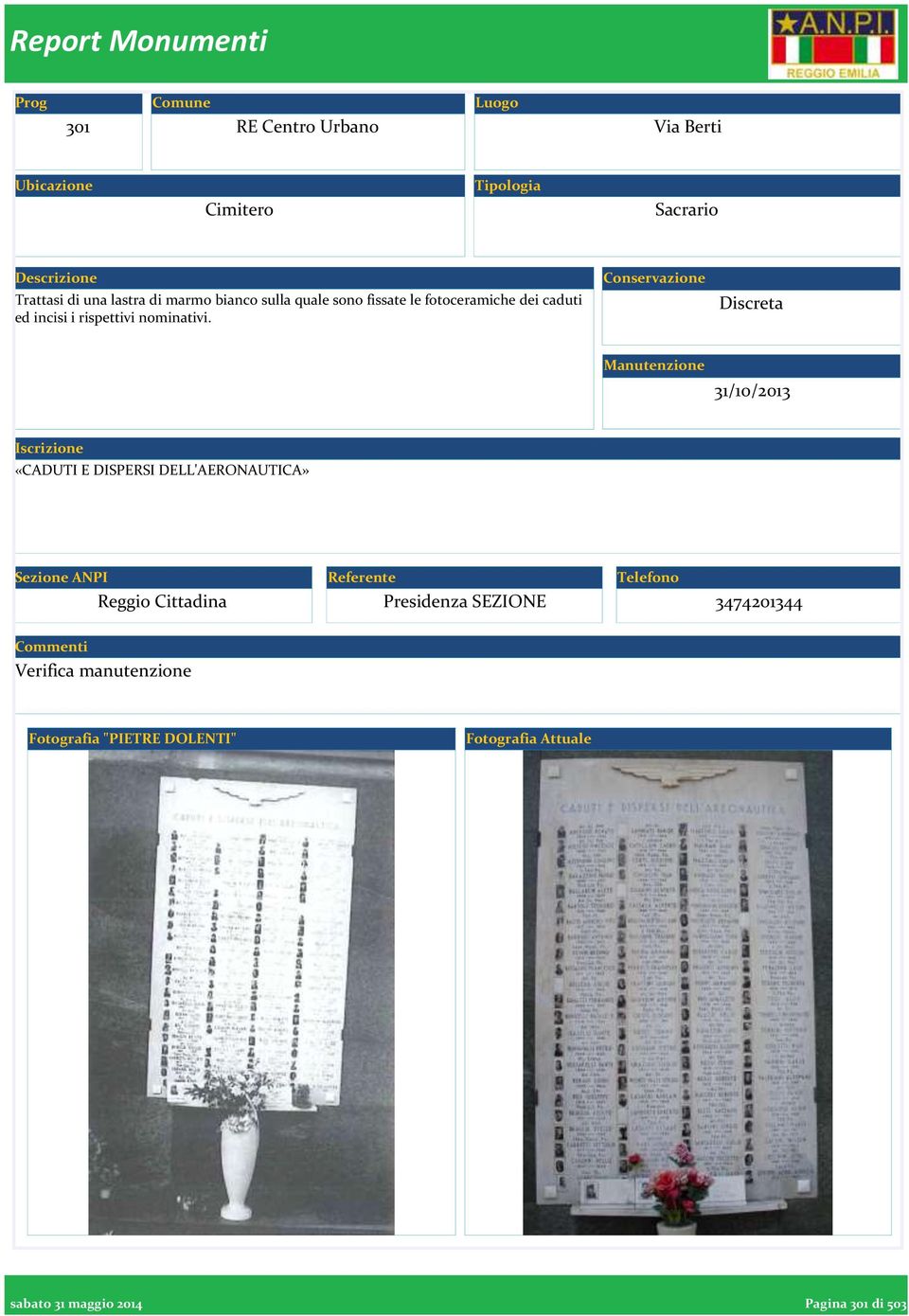 fotoceramiche dei caduti ed incisi i rispettivi nominativi.