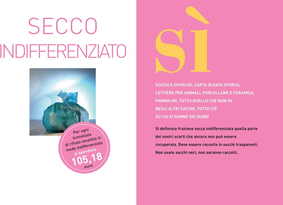 indifferenziato si spendono 105,18 euro Si definisce frazione secca indifferenziata quella parte dei nostri scarti che