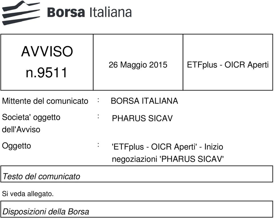 comunicato : BORSA ITALIANA Societa' oggetto dell'avviso :