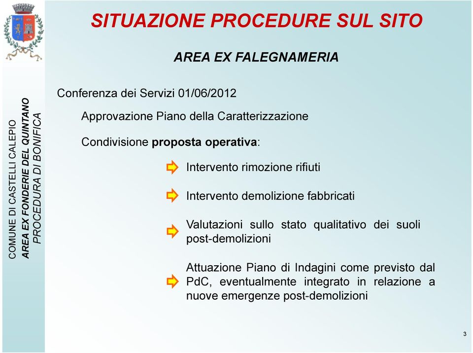 demolizione fabbricati Valutazioni sullo stato qualitativo dei suoli post-demolizioni Attuazione Piano