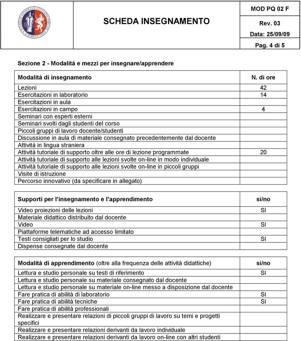 docente/studenti Discussione in aula di materiale consegnato precedentemente dal docente Attività in lingua straniera Attività tutoriale di supporto oltre alle ore di lezione programmate 20 Attività