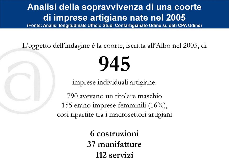 coorte, iscritta all Albo nel 2005, di 945 imprese individuali artigiane.
