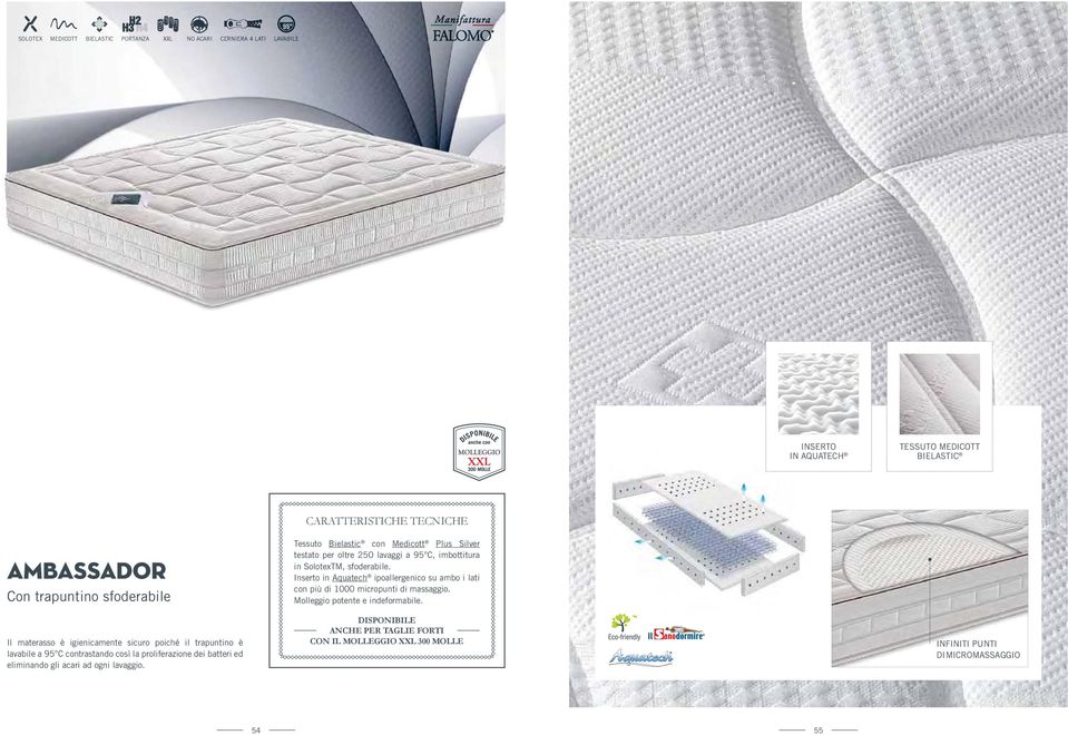 Tessuto Bielastic con Medicott Plus Silver testato per oltre 250 lavaggi a 95 C, imbottitura in SolotexTM, sfoderabile.