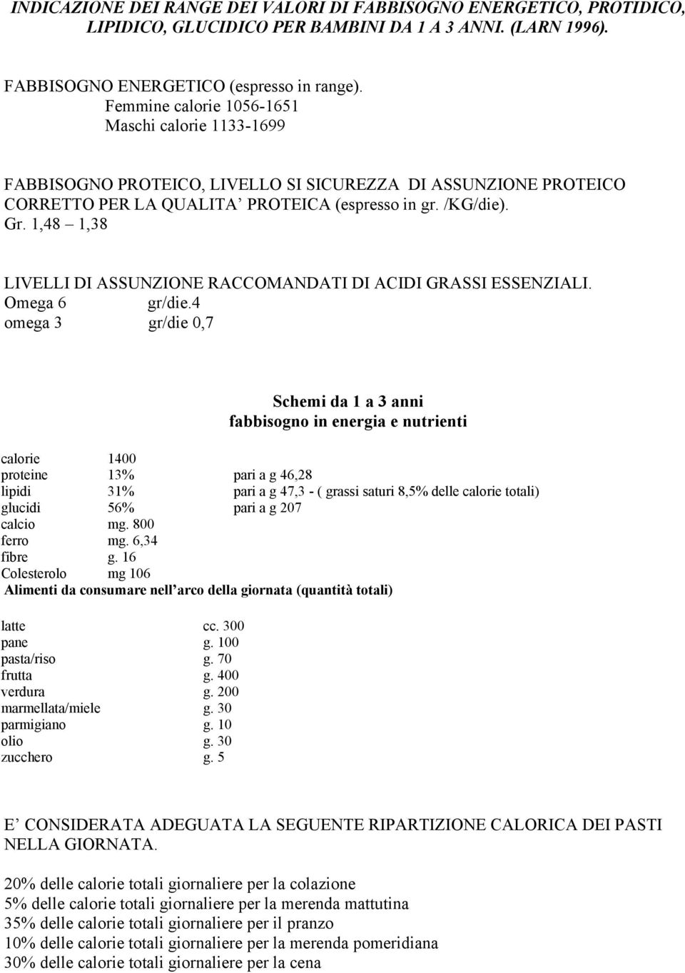 1,48 1,38 LIVELLI DI ASSUNZIONE RACCOMANDATI DI ACIDI GRASSI ESSENZIALI. Omega 6 gr/die.