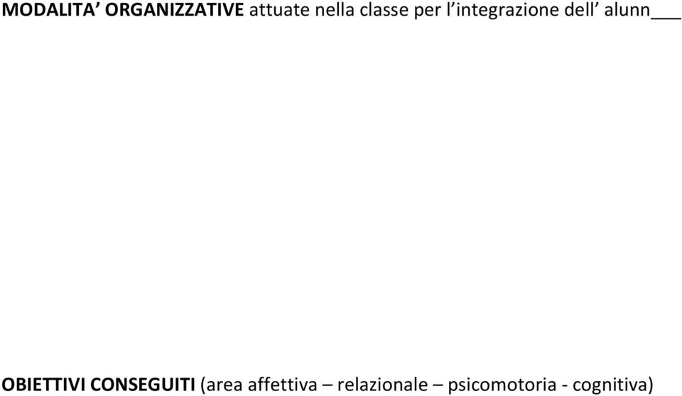 OBIETTIVI CONSEGUITI (area affettiva