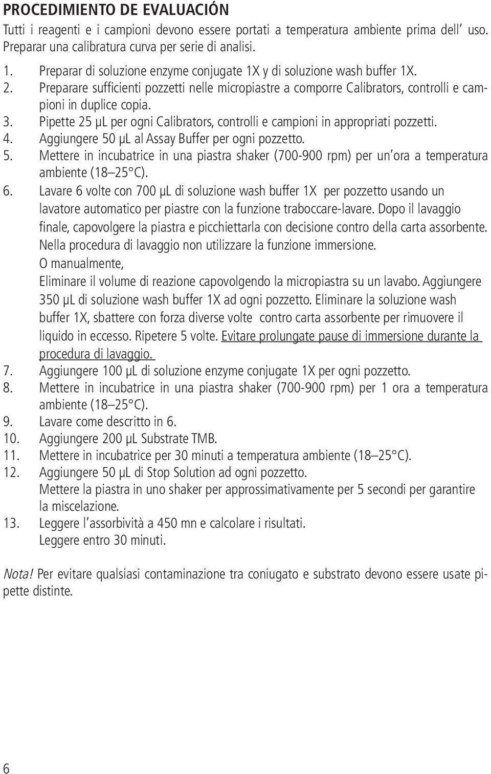 Pipette 25 μl per ogni Calibrators, controlli e campioni in appropriati pozzetti. 4. Aggiungere 50