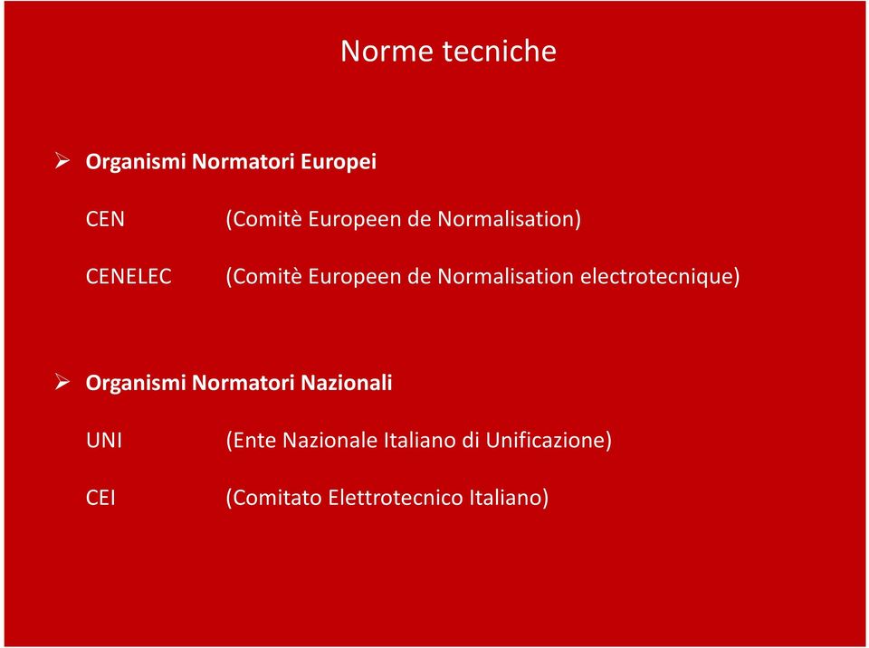 electrotecnique) Organismi Normatori Nazionali UNI CEI (Ente