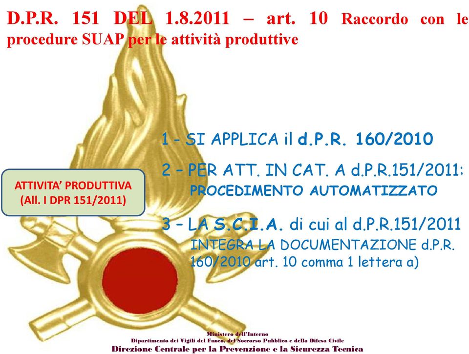 151/2011: PROCEDIMENTO AUTOMATIZZATO 3 LA SCIA S.C.I.A. di cui al d.