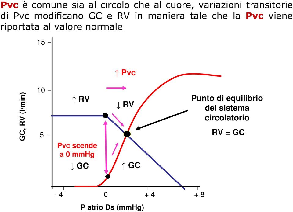 normale 15 Pvc GC, RV (l/min) 10 5 RV Pvc scende a 0 mmhg RV Punto di