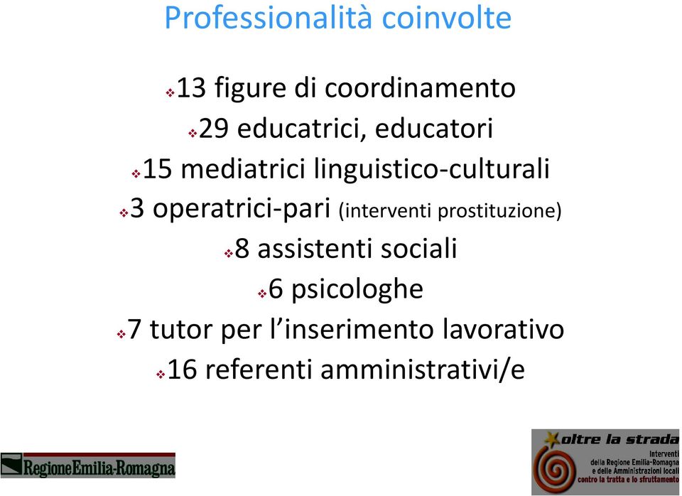 operatrici-pari (interventi prostituzione) 8 assistenti sociali