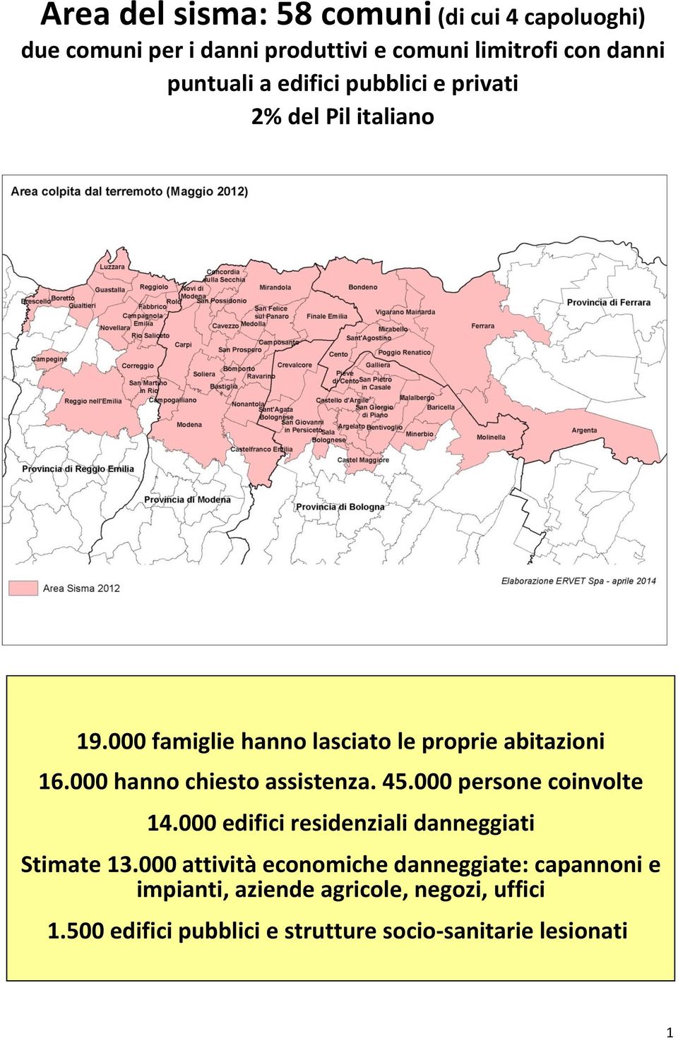 000 hanno chiesto assistenza. 45.000 persone coinvolte 14.000 edifici residenziali danneggiati Stimate 13.