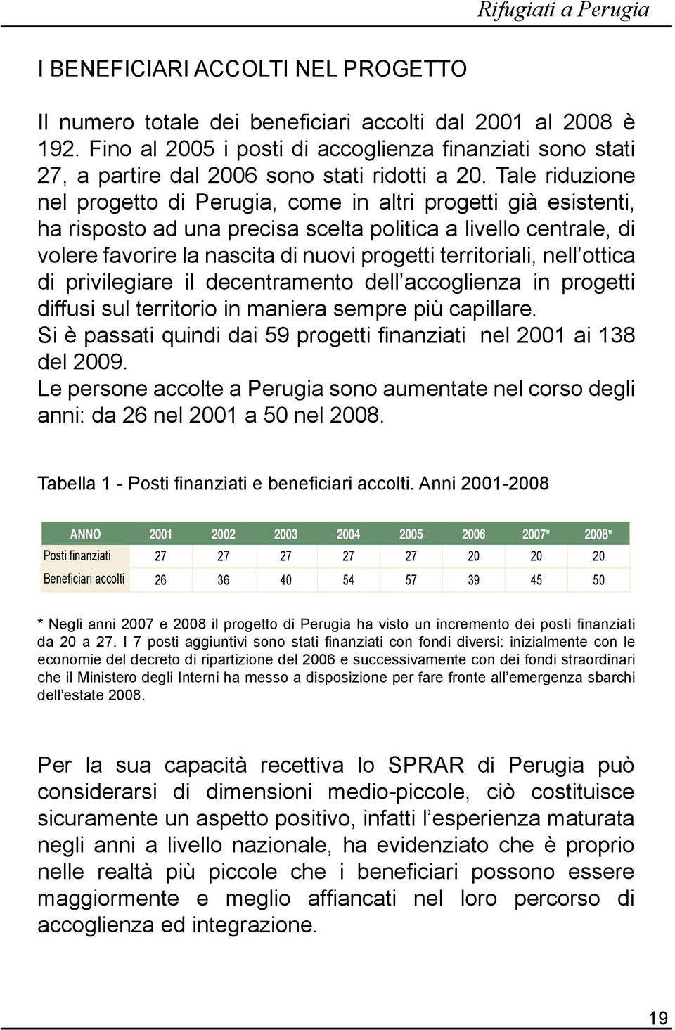 Tale riduzione nel progetto di Perugia, come in altri progetti già esistenti, ha risposto ad una precisa scelta politica a livello centrale, di volere favorire la nascita di nuovi progetti