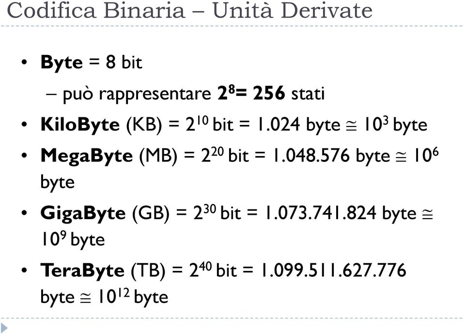 024 byte 10 3 byte MegaByte (MB) = 2 20 bit = 1.048.
