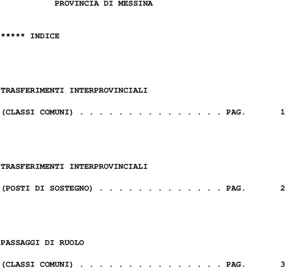 1 TRASFERIMENTI INTERPROVINCIALI (POSTI DI SOSTEGNO)............. PAG.