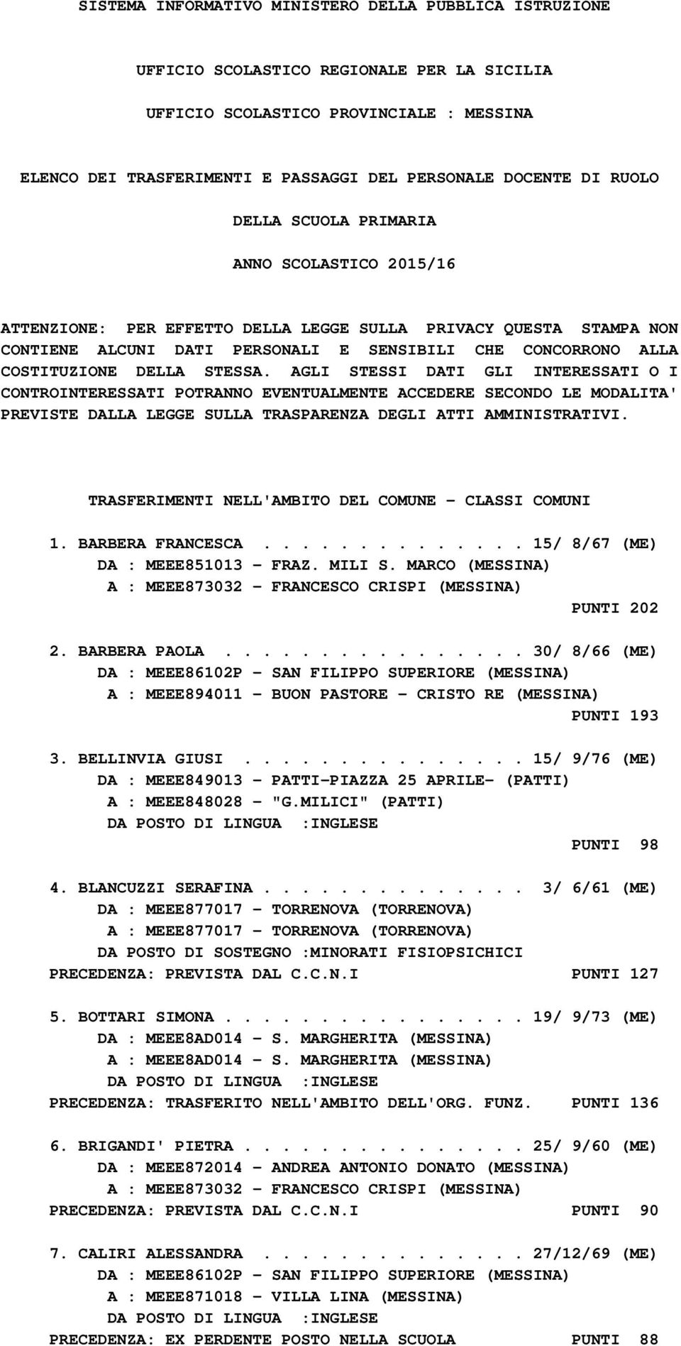 DELLA STESSA. AGLI STESSI DATI GLI INTERESSATI O I CONTROINTERESSATI POTRANNO EVENTUALMENTE ACCEDERE SECONDO LE MODALITA' PREVISTE DALLA LEGGE SULLA TRASPARENZA DEGLI ATTI AMMINISTRATIVI.