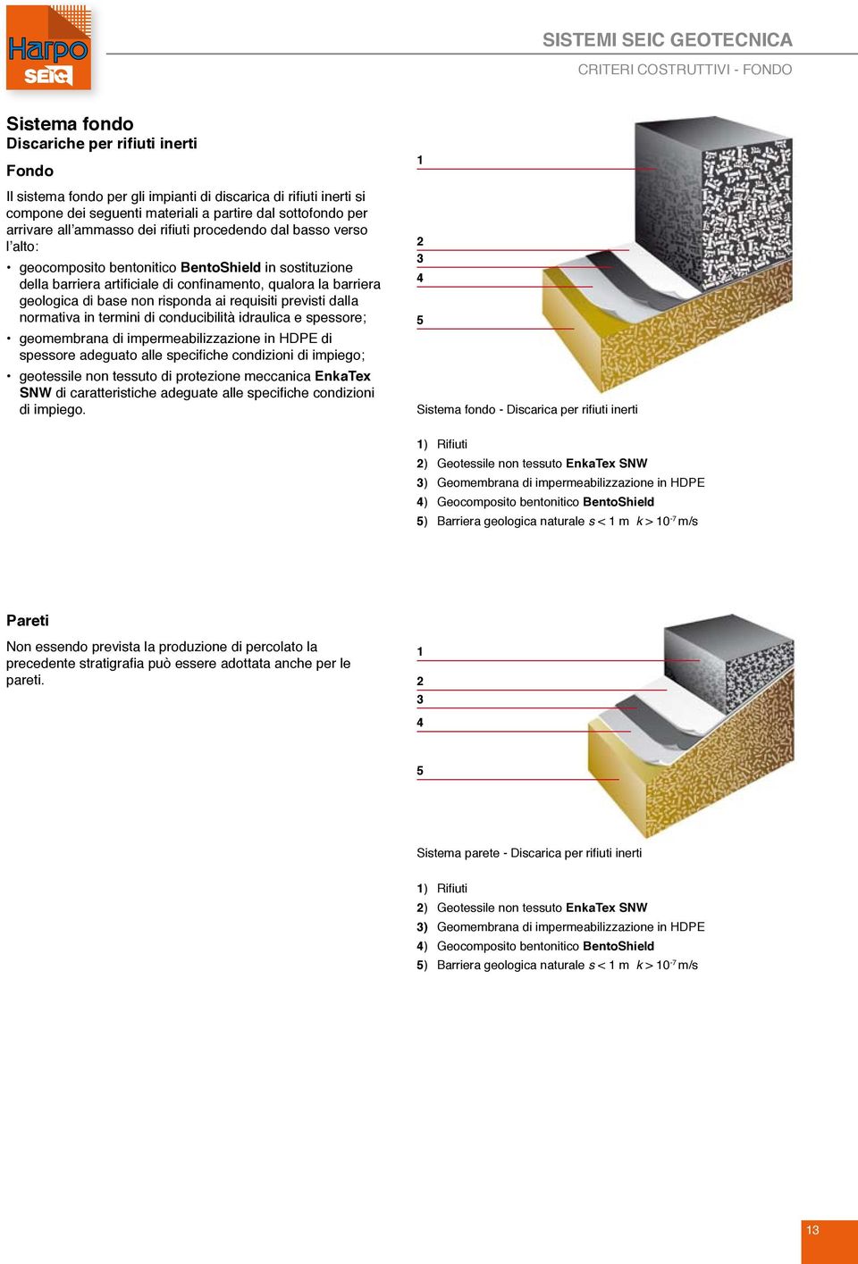 geologica di base non risponda ai requisiti previsti dalla normativa in termini di conducibilità idraulica e spessore; geomembrana di impermeabilizzazione in HDPE di spessore adeguato alle specifiche