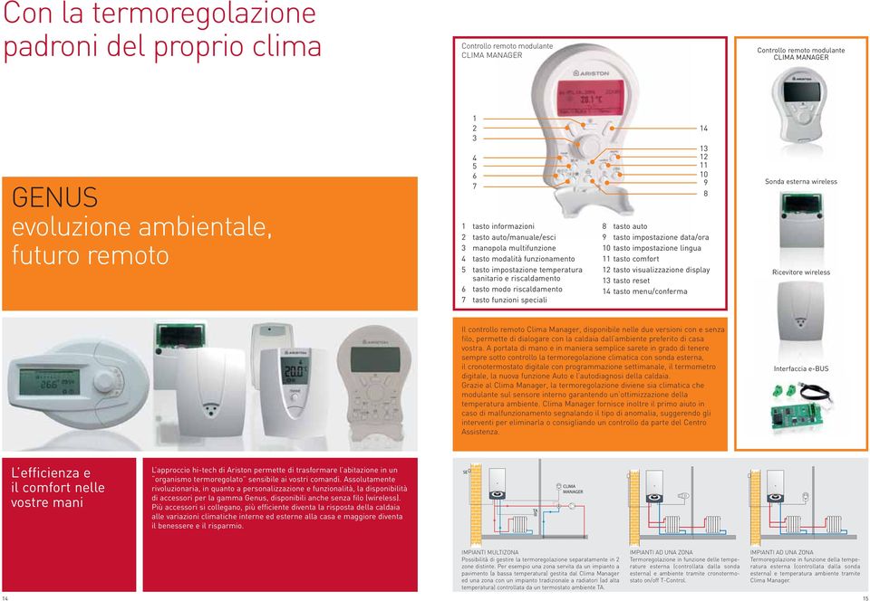 speciali 14 13 12 11 10 9 8 8 tasto auto 9 tasto impostazione data/ora 10 tasto impostazione lingua 11 tasto comfort 12 tasto visualizzazione display 13 tasto reset 14 tasto menu/conferma Sonda