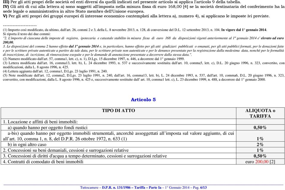 membro dell'unione europea. V) Per gli atti propri dei gruppi europei di interesse economico contemplati alla lettera a), numero 4), si applicano le imposte ivi previste.