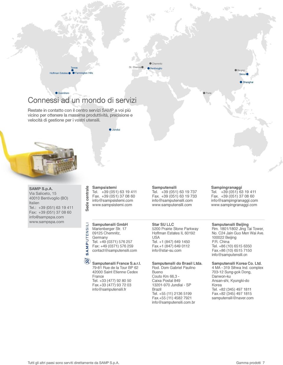 precisione e velocità di gestione per i vostri utensili. Pune Jundiai SAMP S.p.A. Via Saliceto, 15 40010 Bentivoglio (BO) Italien Tel.: +39 (051) 63 19 411 Fax: +39 (051) 37 08 60 info@sampspa.