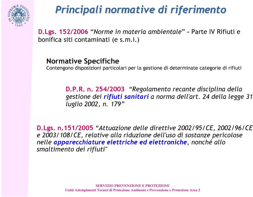 254/2003 Regolamento recante disciplina della gestione dei rifiuti sanitari a no