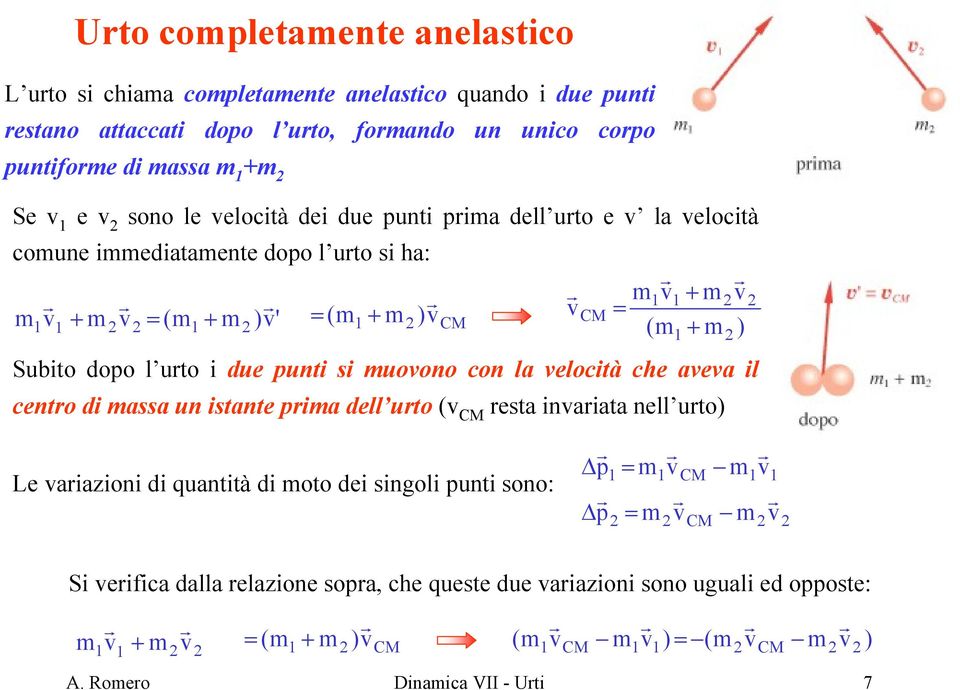 singoli punti sono: CM p p ( + + Subito dopo l uto i due punti si uoono con la elocità che aea il cento di assa un istante pia dell uto ( CM esta