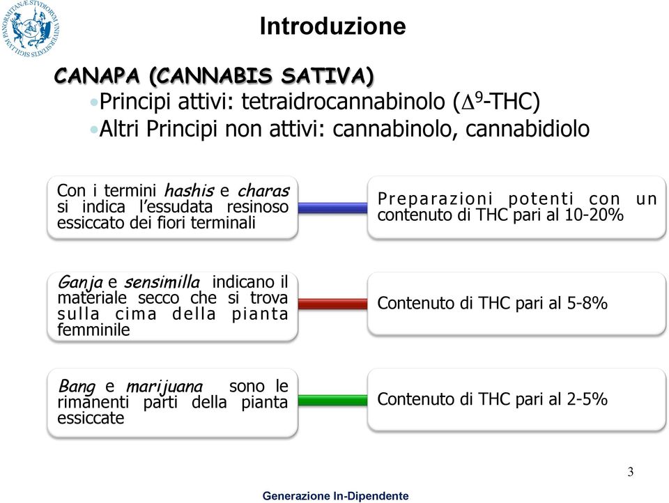 un contenuto di THC pari al 10-20% Ganja e sensimilla indicano il materiale secco che si trova sulla cima della pianta