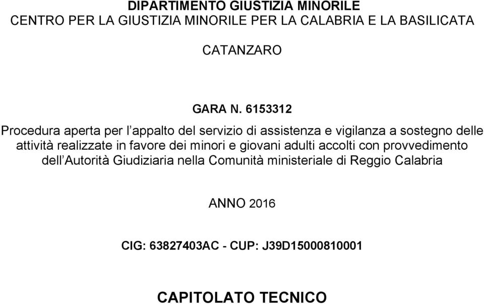 6153312 Procedura aperta per l appalto del servizio di assistenza e vigilanza a sostegno delle attività