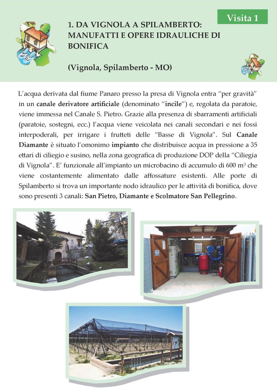 ) l acqua viene veicolata nei canali secondari e nei fossi interpoderali, per irrigare i frutteti delle Basse di Vignola.