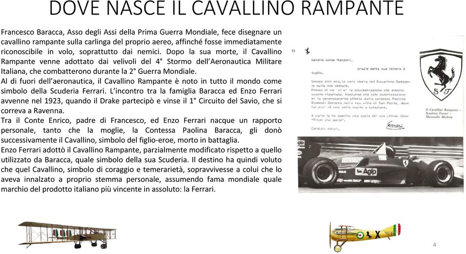 Dopo la sua morte, il Cavallino Rampante venne adottato dai velivoli del 4 Stormo dell Aeronautica Militare Italiana, che combatterono durante la 2 Guerra Mondiale.