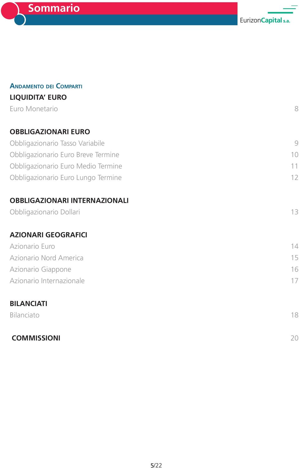 11 12 OBBLIGAZIONARI INTERNAZIONALI Obbligazionario Dollari 13 AZIONARI GEOGRAFICI Azionario Euro Azionario