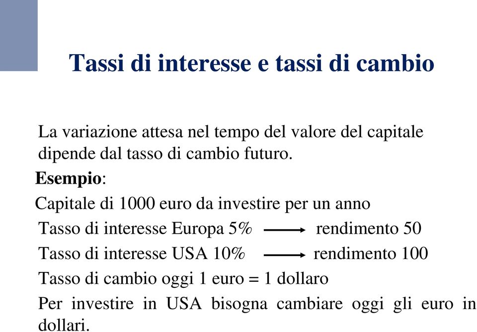 Esempio: Capitale di 1000 euro da investire per un anno Tasso di interesse Europa