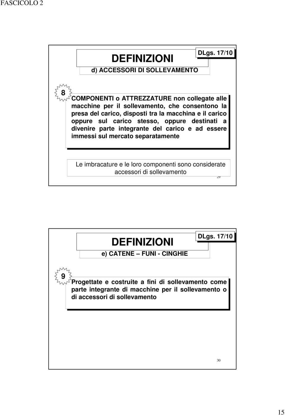 immessi sul mercato separatamente Le imbracature e le loro componenti sono considerate accessori di sollevamento 29 DEFINIZIONI e) CATENE FUNI