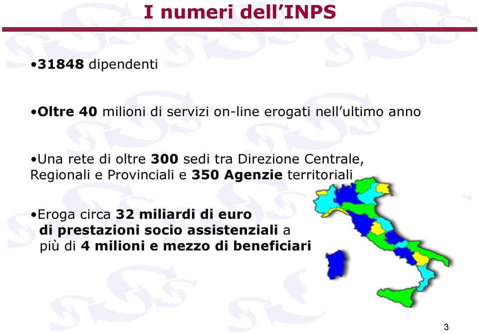 Regionali e Provinciali e 350 Agenzie territoriali Eroga circa 32 miliardi di