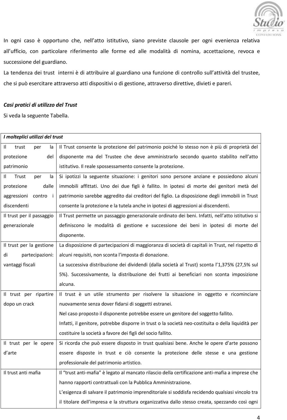 La tendenza dei trust interni è di attribuire al guardiano una funzione di controllo sull attività del trustee, che si può esercitare attraverso atti dispositivi o di gestione, attraverso direttive,