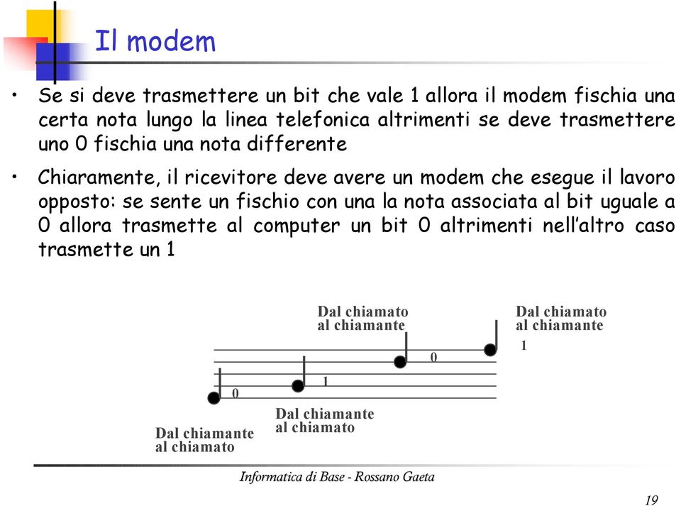 se sente un fischio con una la nota associata al bit uguale a 0 allora trasmette al computer un bit 0 altrimenti nell altro caso